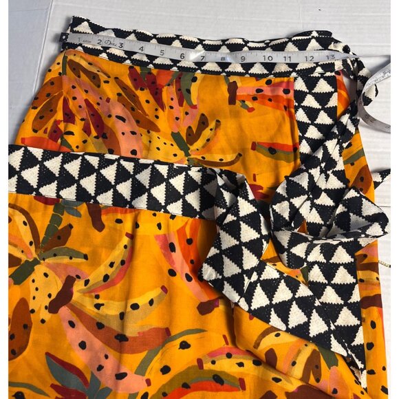 Farm Rio Contrast Wrap Midi Skirt Anthropologie Vibrant Banana Print XS beaded - Picture 14 of 16